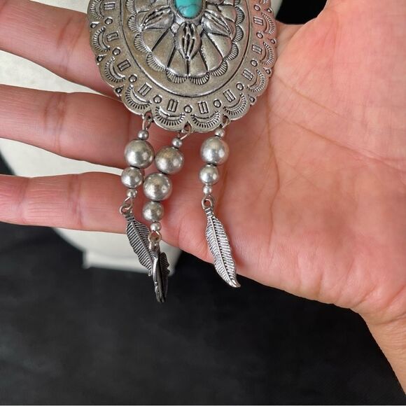 American Western Braided Cord Long Necklace Turquoise - Picture 7 of 9